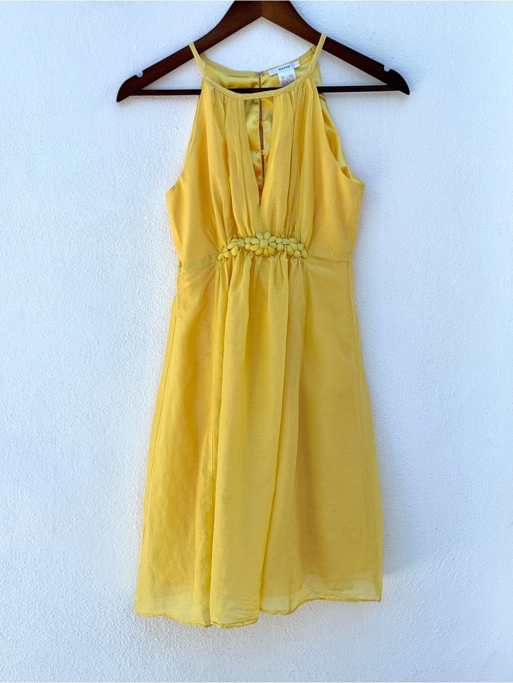 Yellow Silk & Cotton Sleeveless Floral Waist Midi Dress